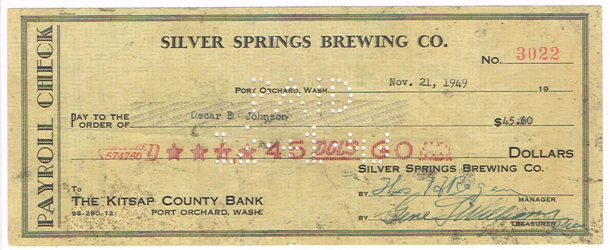 Silver Springs Brewing Co. Payroll Check