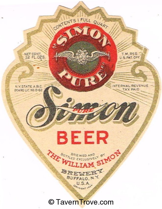 Item 92216 1935 Simon Pure Beer Label NY1915