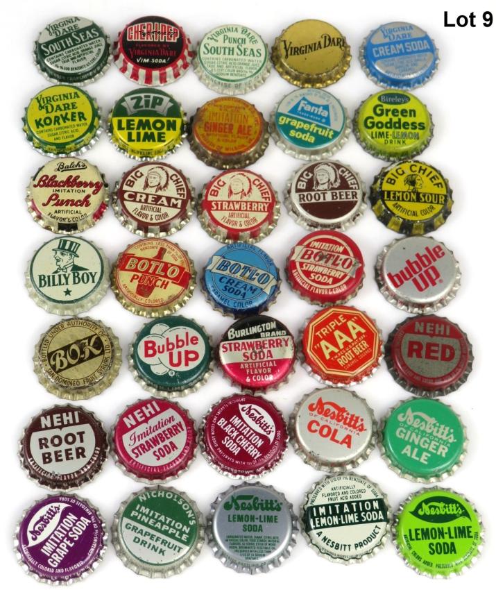 Soda Bottle Cap Crown Lot #9 Big Chief Nehi Nesbitt's Virginia Dare