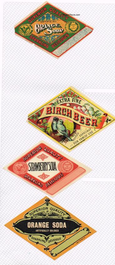 Soda Lithographer's Stock Labels Grape Soda Birch Beer Strawberry
