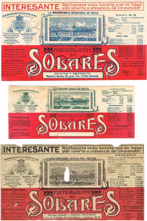 Solares Medicinal Mineral Water Lot of Three Madrid Spain