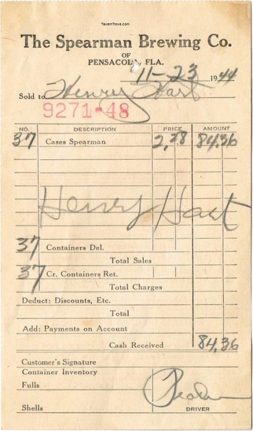 Spearman Brewing Co. Receipt