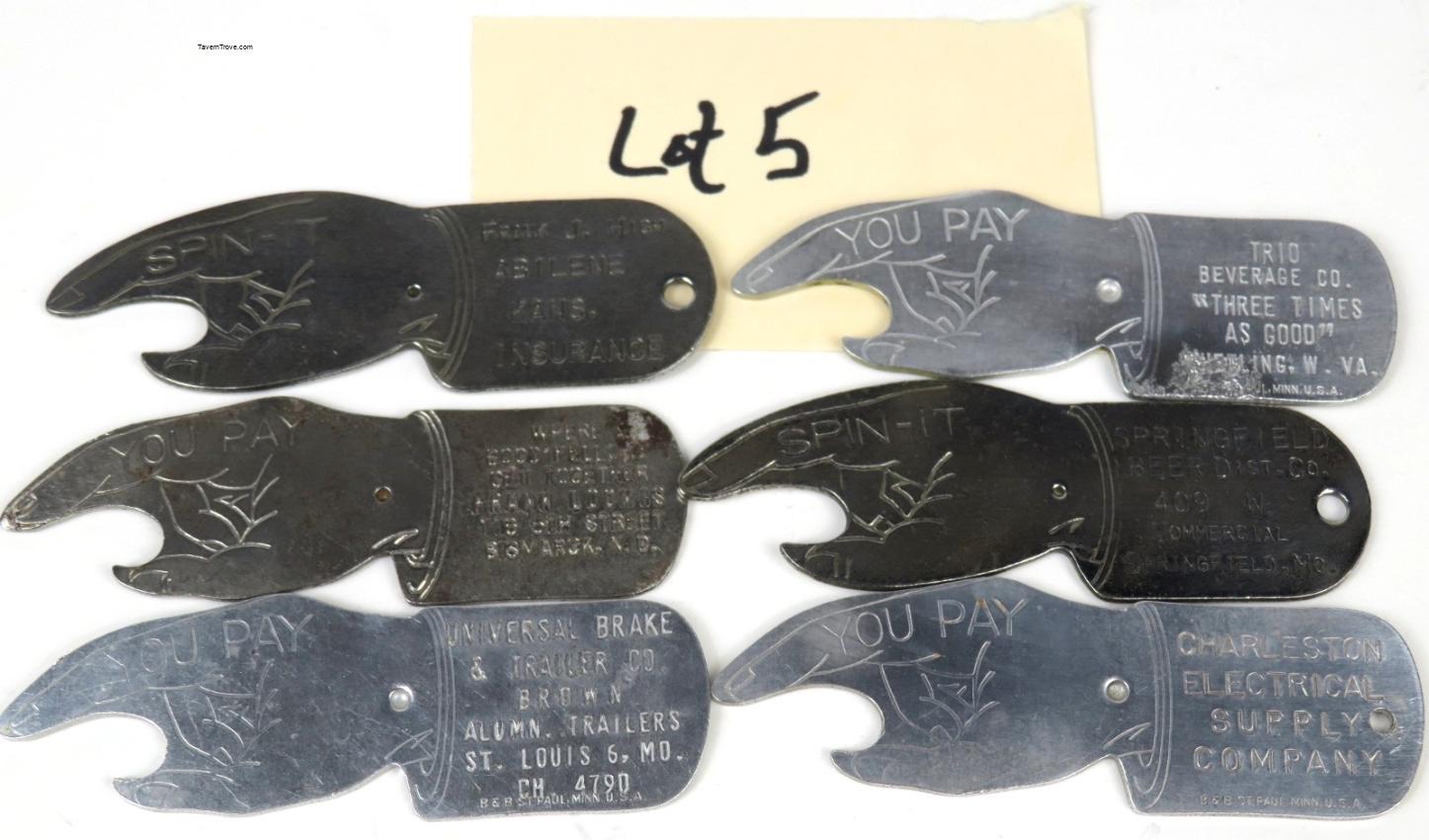 Spinner Bottle Advertising Openers Lot of SIX #5