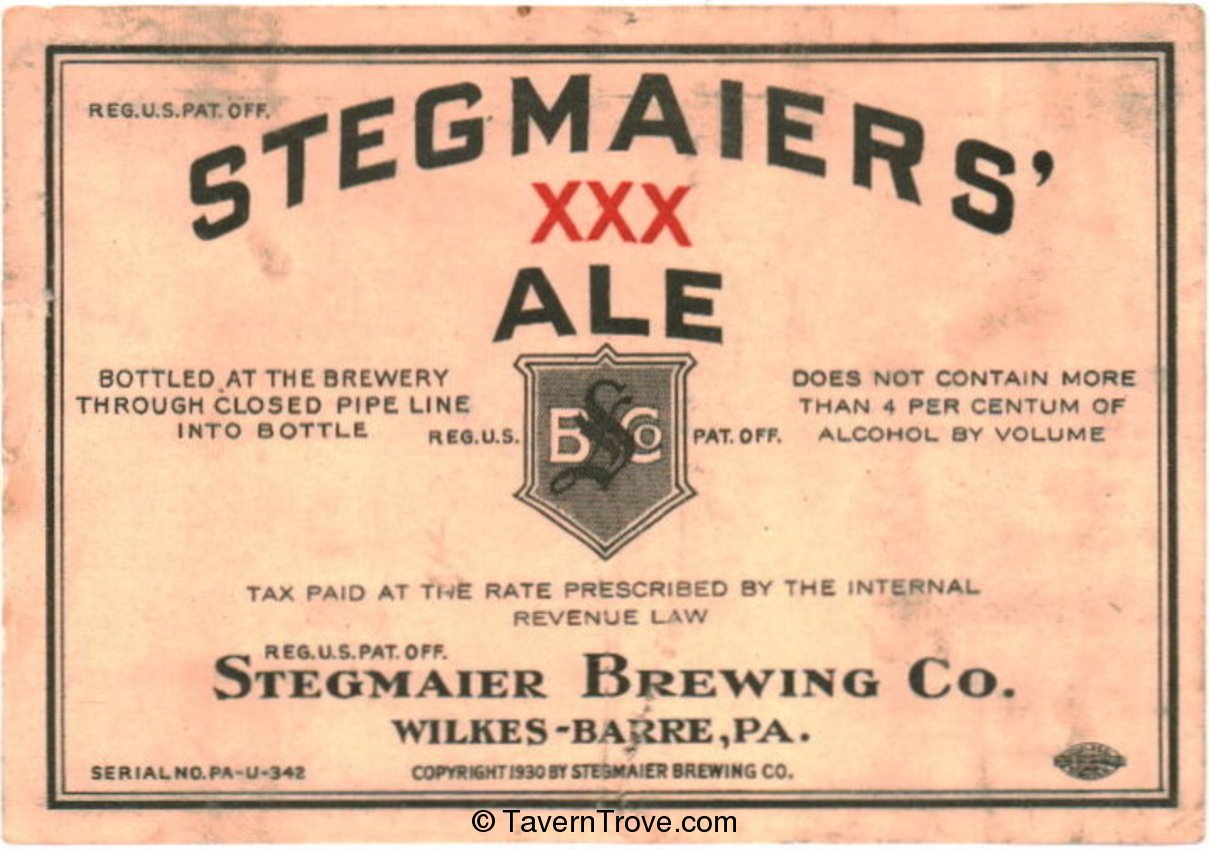 Stegmaiers' XXX Ale