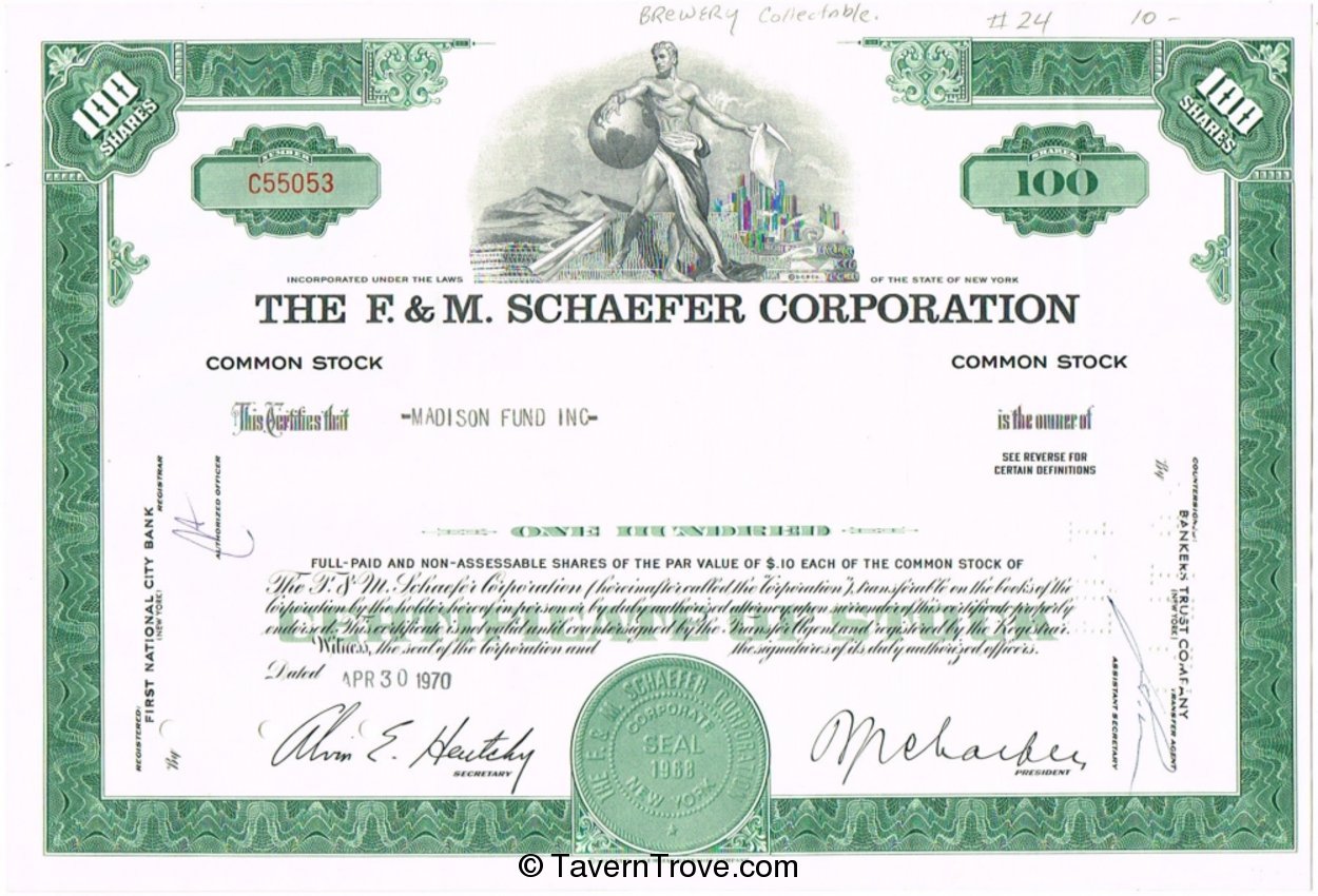 F. & M. Schaefer Brewing Co. 100 Shares