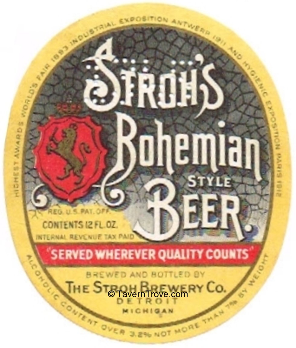 Item 61085 1942 Stroh's Bohemian Style Beer Label CS5103