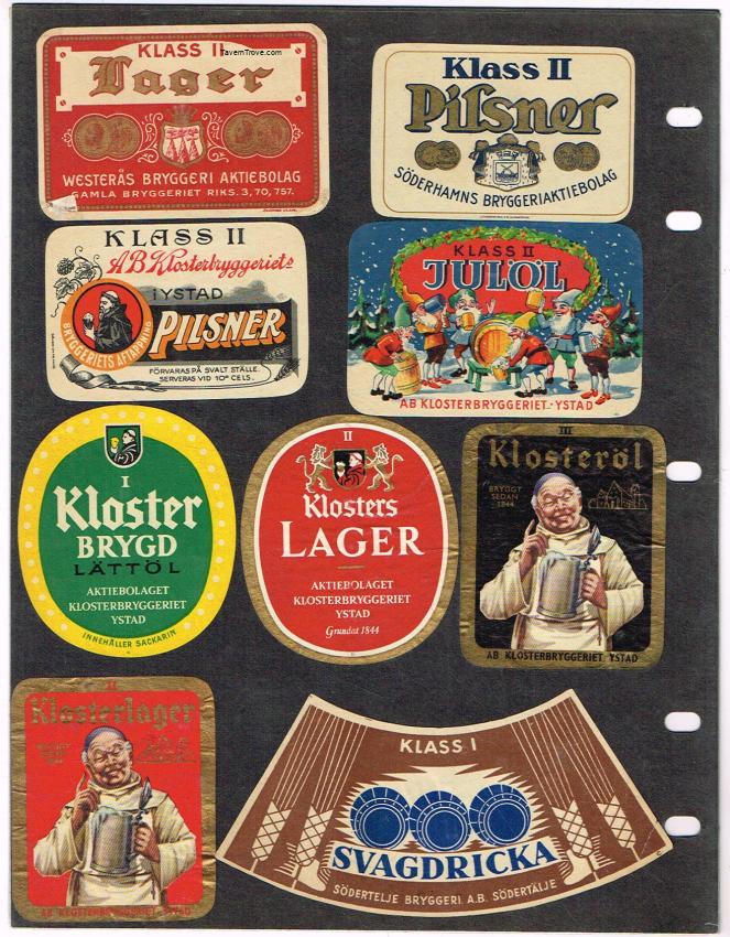 Sweden Beer Labels Westeras Kloster Soderhamn's Sodertelje lot of NINE