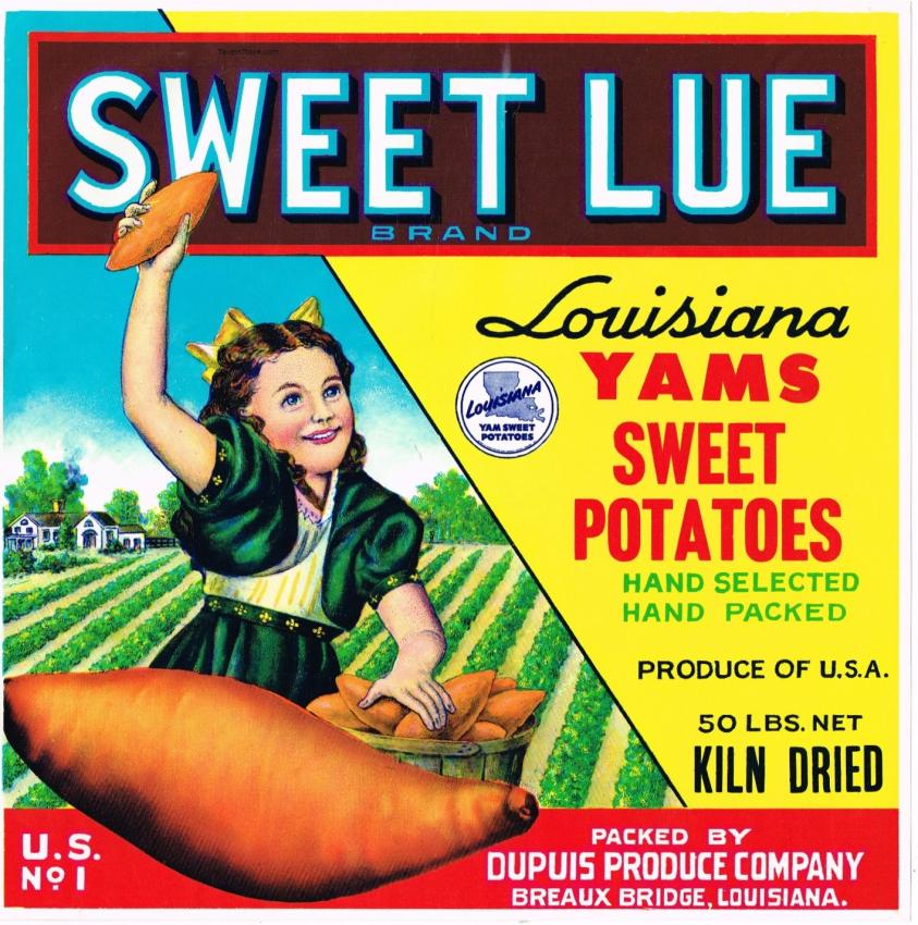 Sweet Lue Yams Sweet Potatoes Fruit Crate Label Breaux Bridge Louisiana
