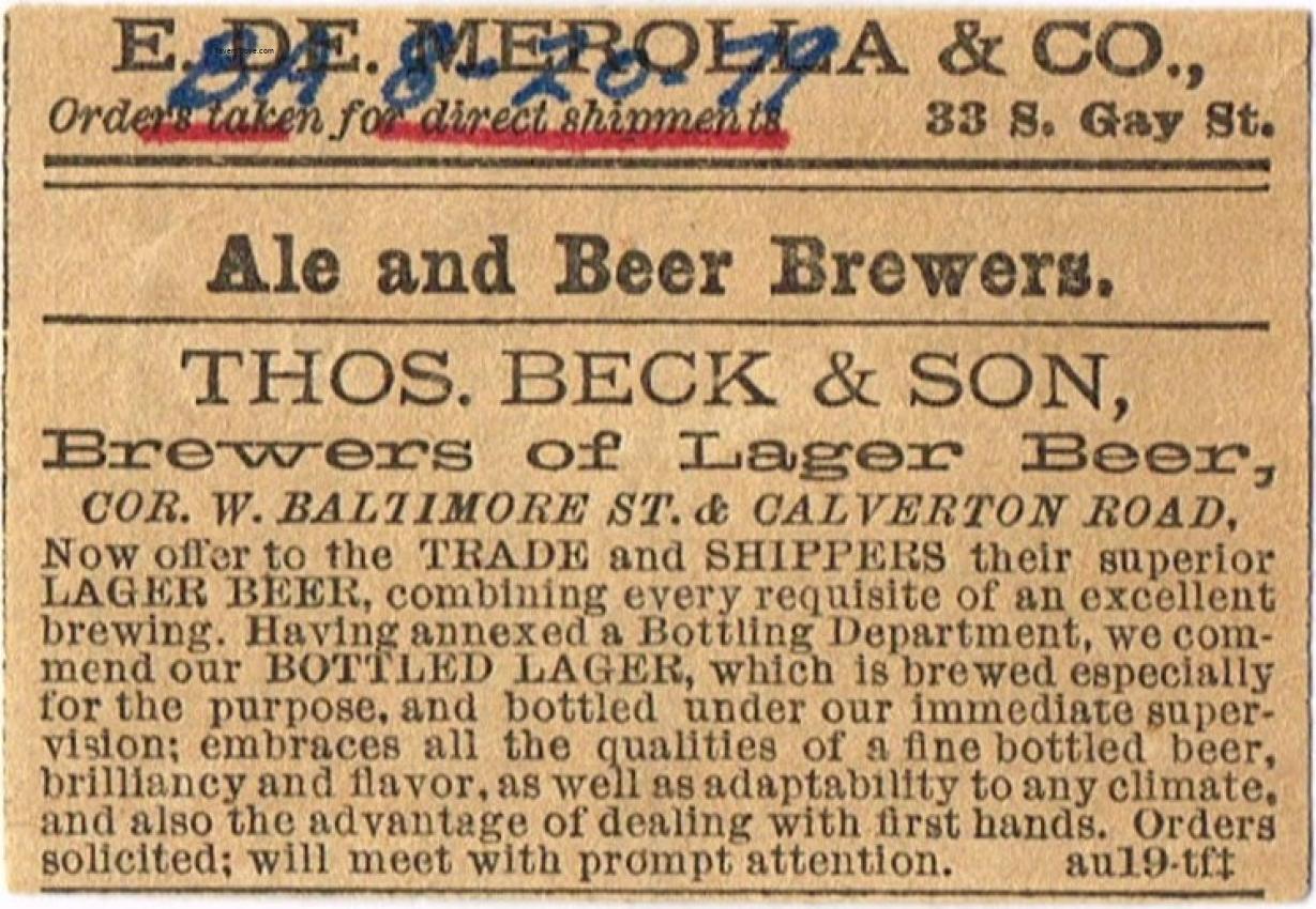 Thomas Beck & Son Lager Beer