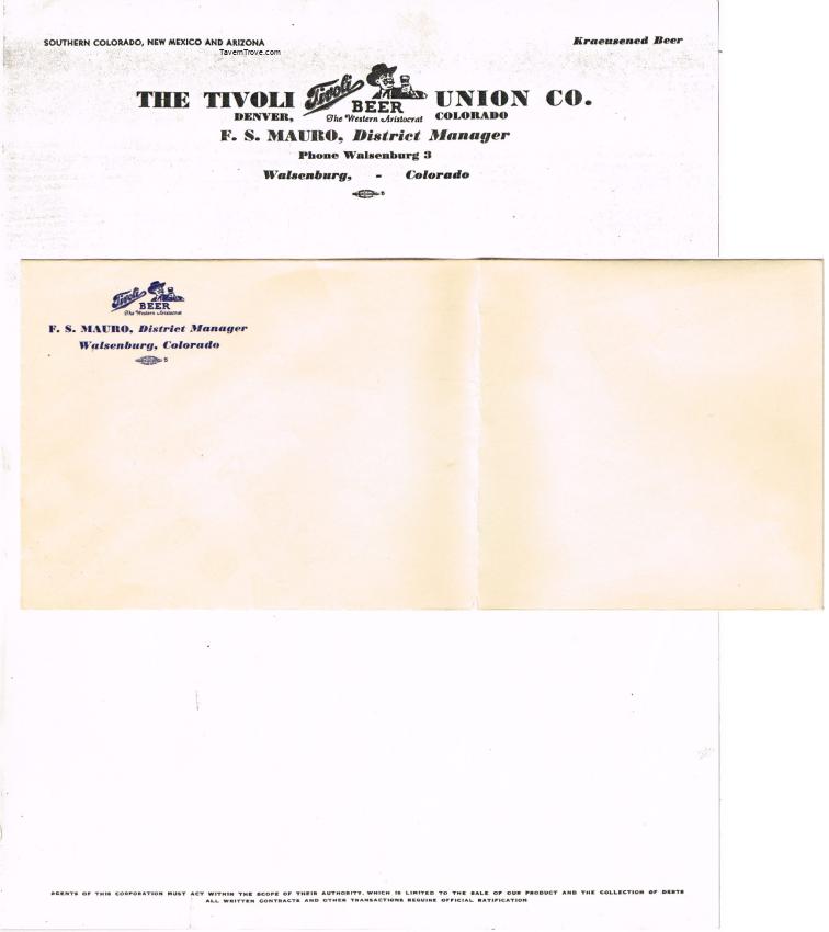 Tivoli Beer F. S. Mauro Walsenburg Distributor Postal Cover &