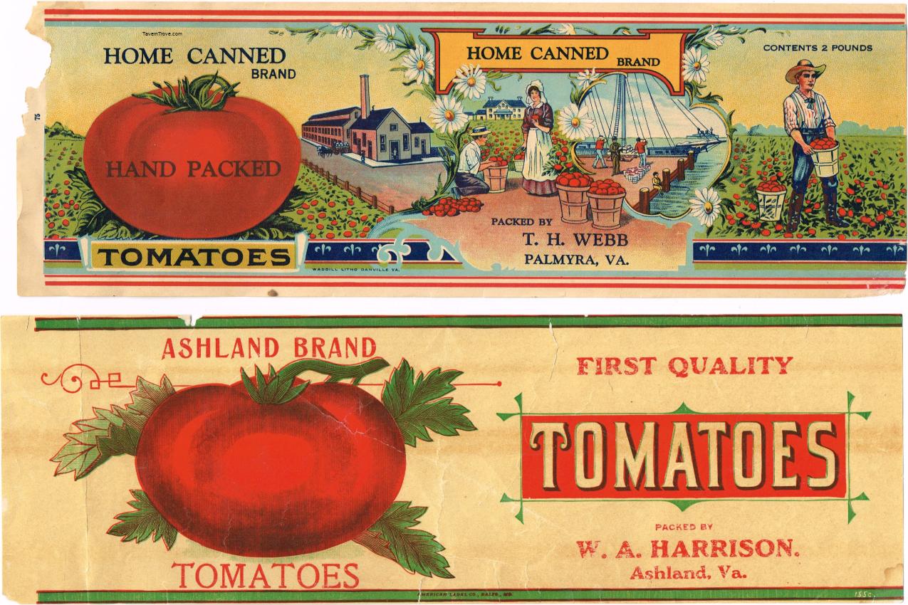 Tomato Can Labels lot of TWO Palmyra & Harrison Virginia