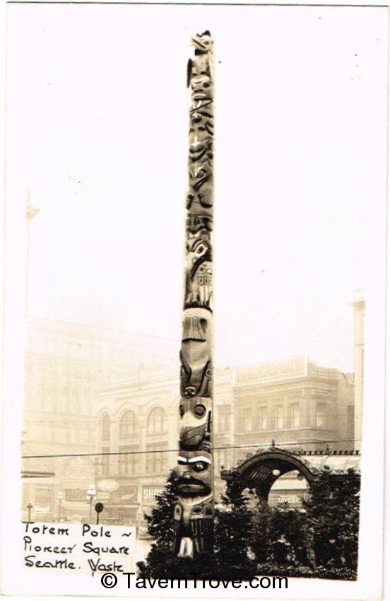 Columbia Brew Sign by Totem Pole, Pioneer Square, Seattle