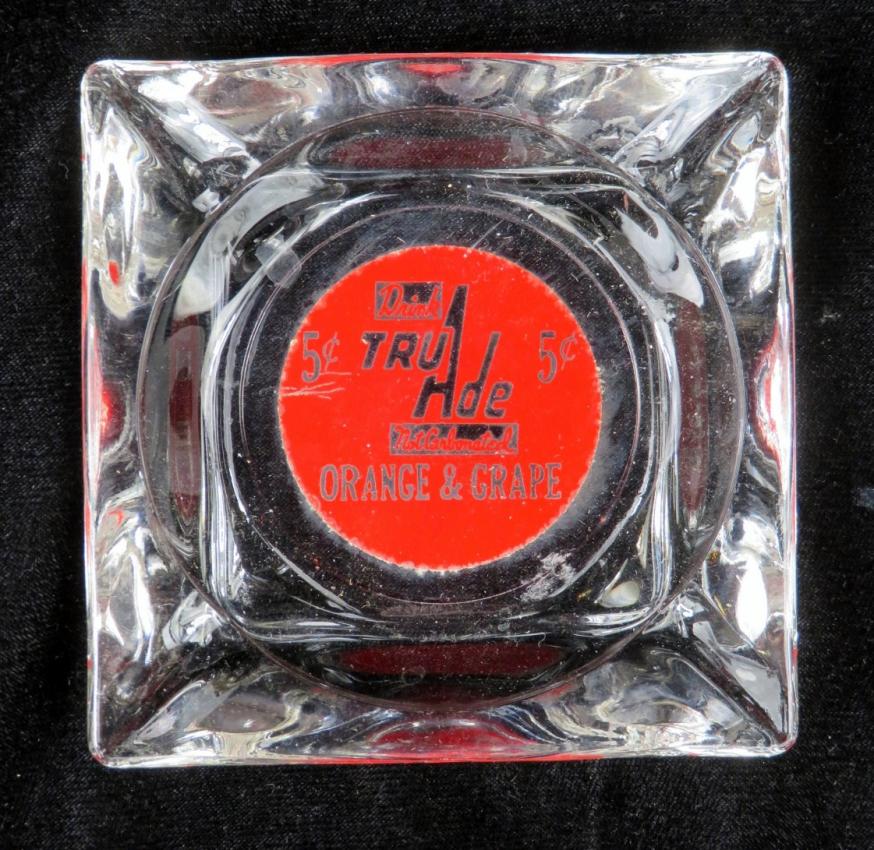 Tru Ade Orange & Grape Soda 5¢ Glass Ashtray