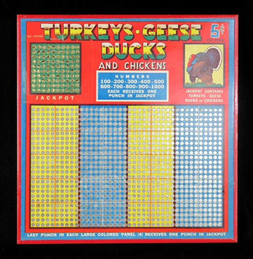 Turkey Geese Ducks & Chickens Punchboard 5¢ Trade Stimulator Gambling