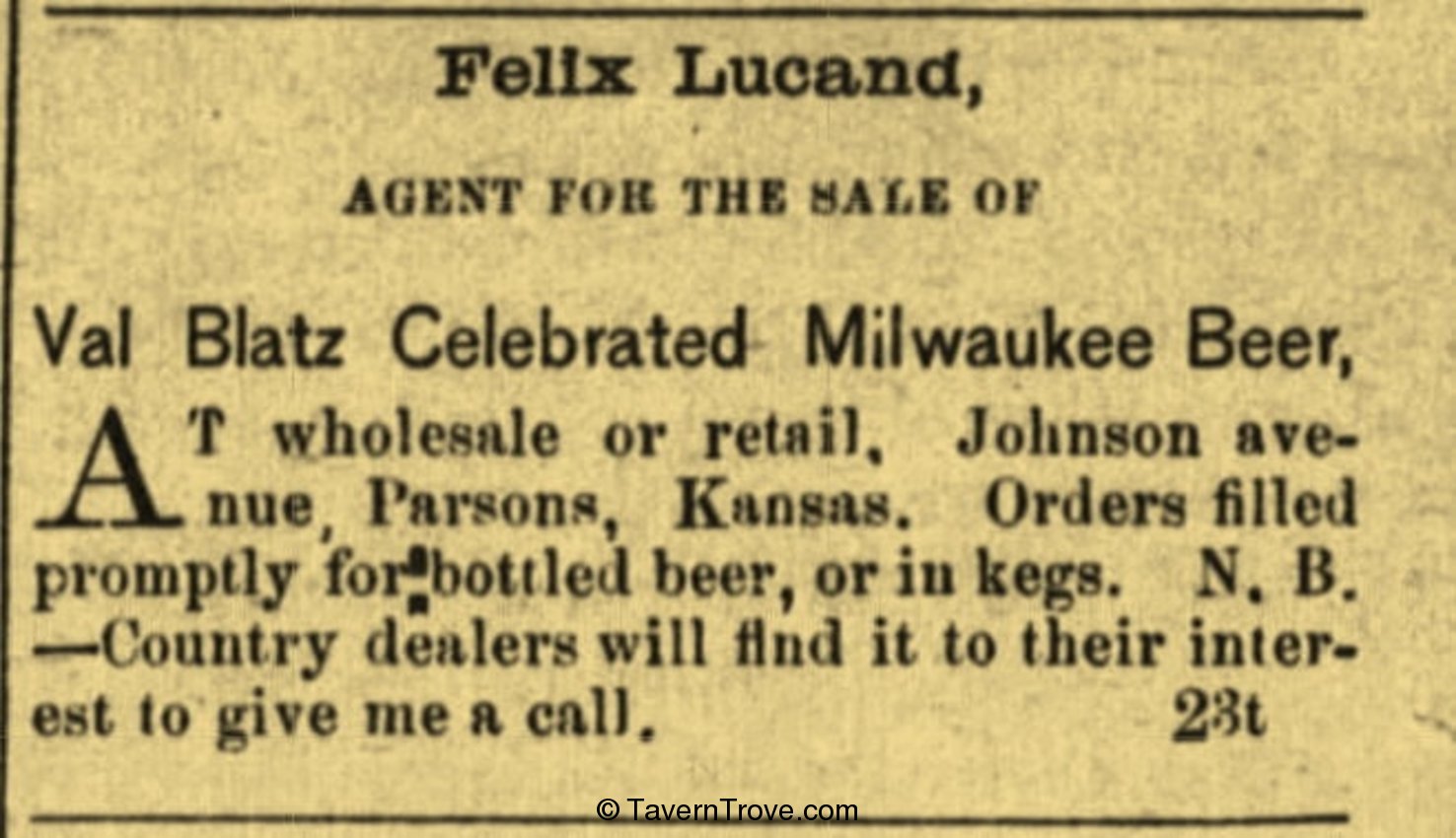 Val Blatz Celebrated Milwaukee Beer