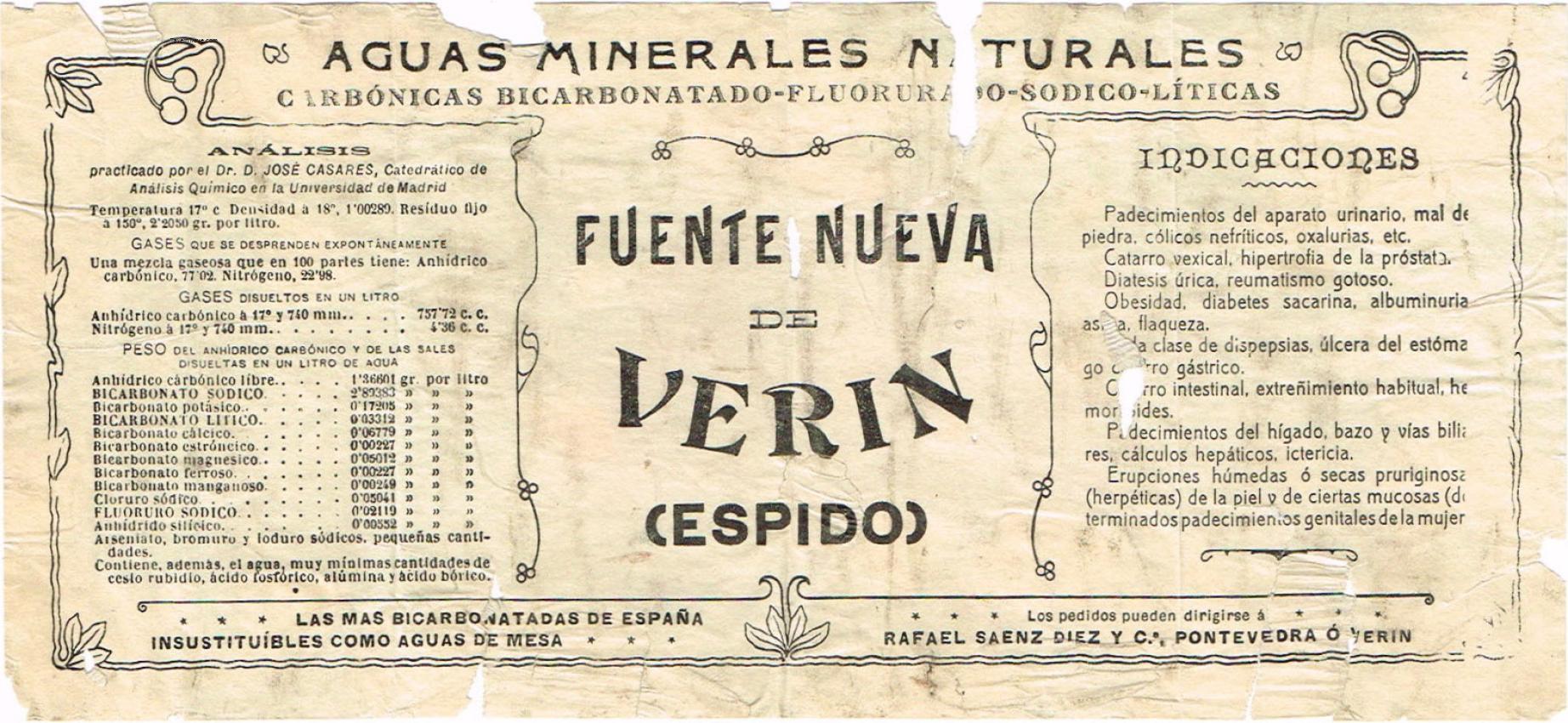 Verin Fuente Nueva Medicinal Mineral Water Espido Spain