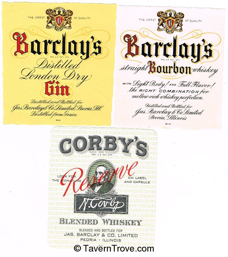 Whiskey Lot of 3 James Barclay Distillery Whiskey Labels Peoria