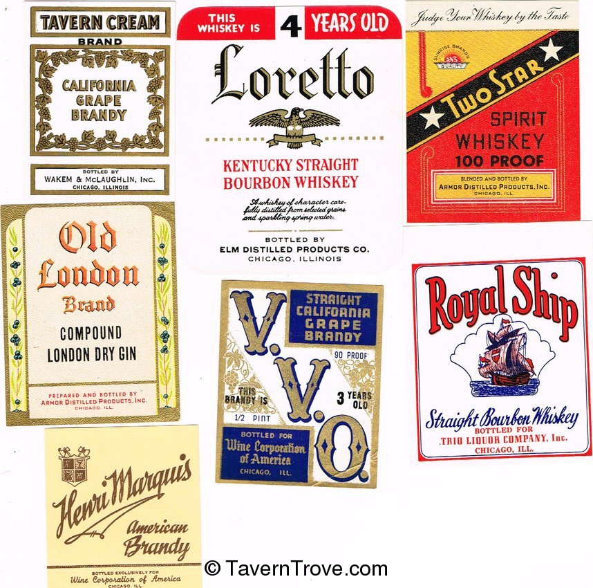 Whiskey Lot of 5 Distillery Whiskey Labels Chicago