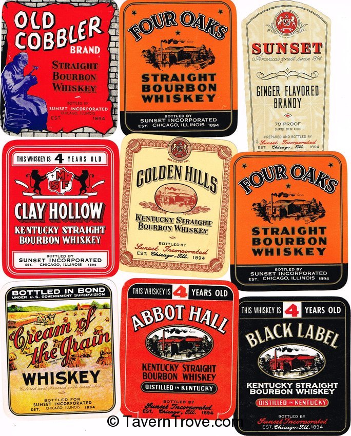 Whiskey Lot of 64 Sunset Whiskey Liqueur Labels