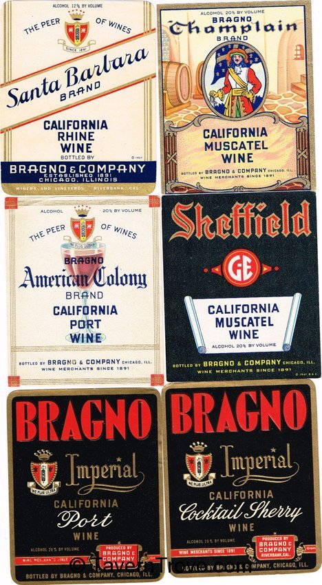 Whiskey Lot of 6 Bragno Wine Labels