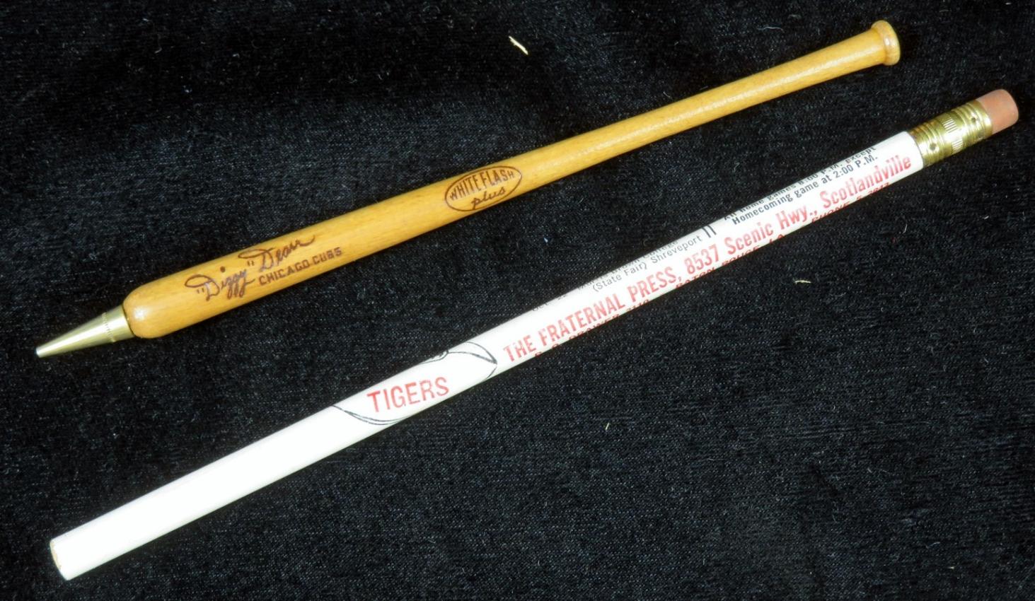 White Flash Gasoline Dizzy Dean Baseball Bat Grambling College 1956 Football Sked Pencils
