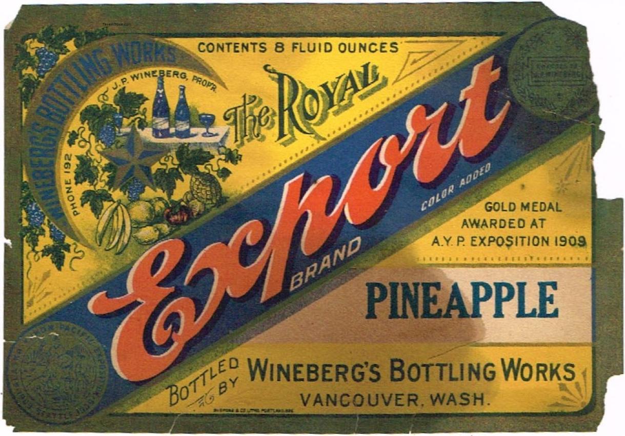 Wineberg's Royal Export Pineapple Soda Vancouver Washington 8oz