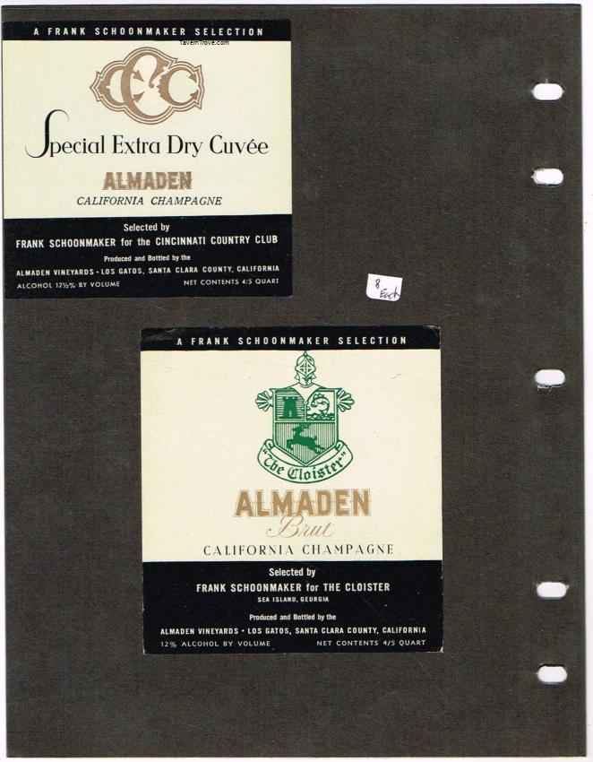 Wine Labels Almaden Cincinnati Ohio Country Club & Cloister Sea Island Georgia
