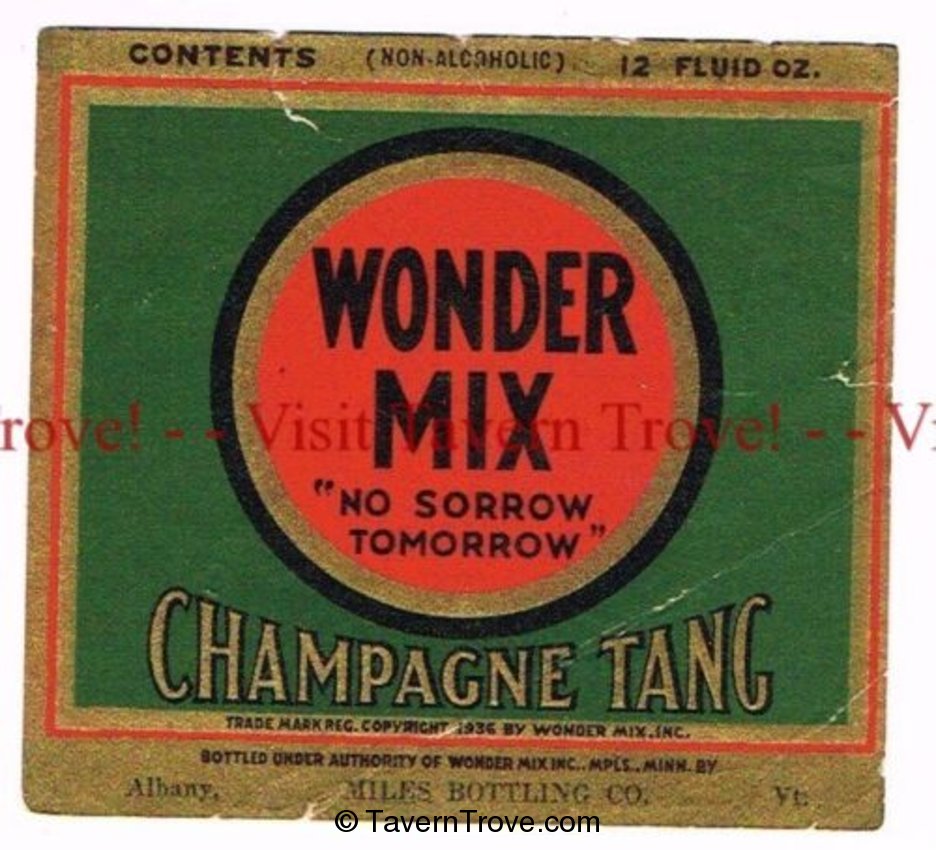 Wonder Mix Champagne Tang Soda Label Albany Vermont