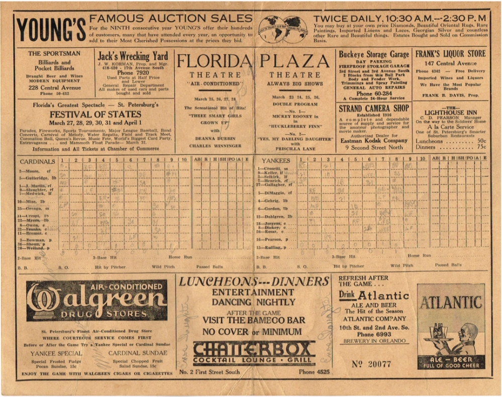 Atlantic Ale & Beer Baseball Scorecard