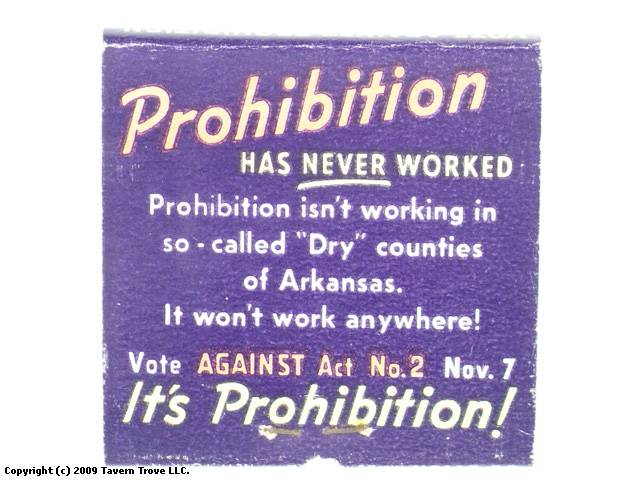 Prohibition Has Never Worked... Matchcover