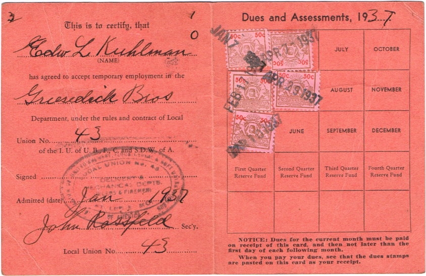 Temporary Union Employment Permit Card