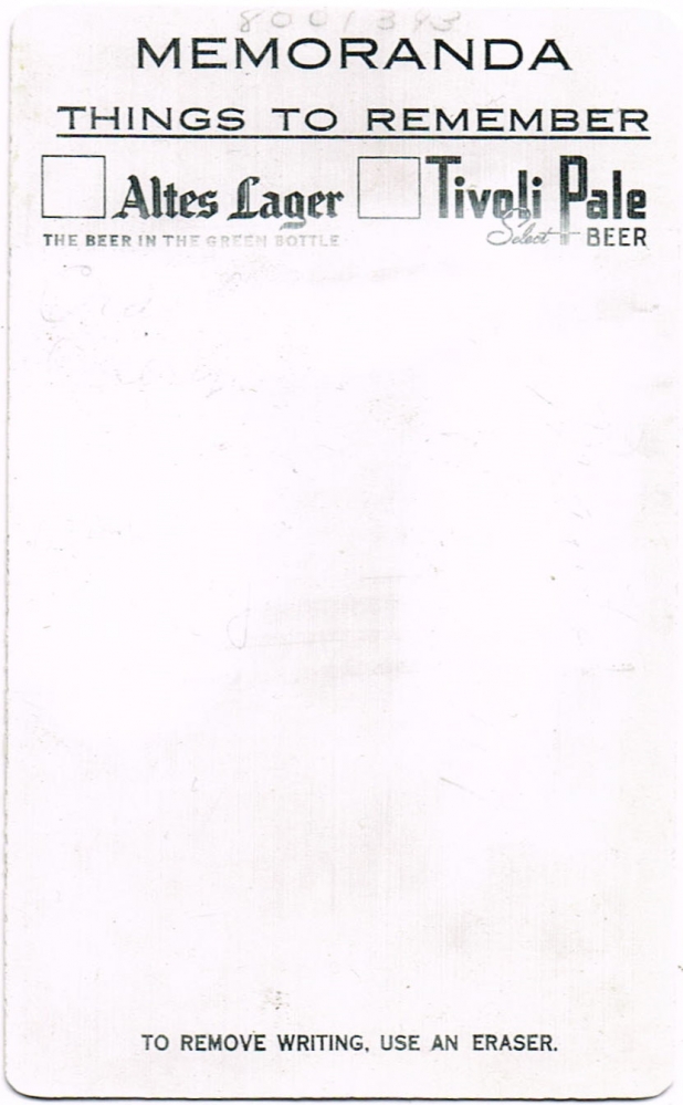 Tivoli Brewery Memo Card