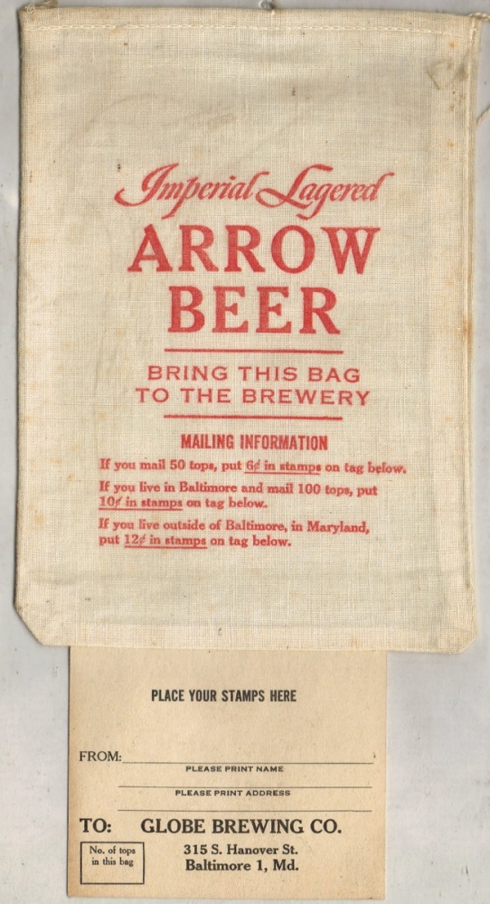 Item 78608 1933 Arrow Beer Bottle Cap Bag Personal Item