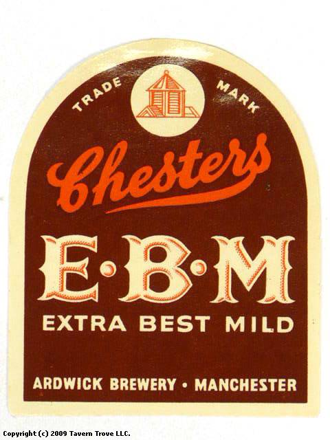 1958 Labels (Bottle & Can Labels) - Chester's E.B.M. Extra Best Mild - Tavern Trove