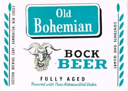Old Bohemian Beer Bottle Label Hammonton NJ 