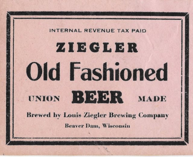 Item 87352 1935 Ziegler Old Fashioned Beer Label