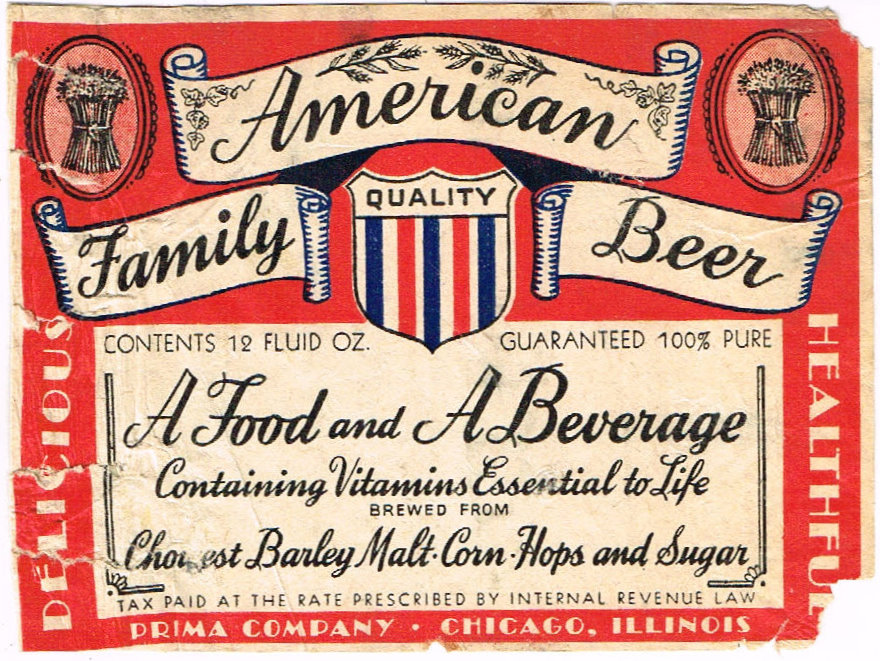 Item 9161 1934 American Family Beer Dupe Label IL3924