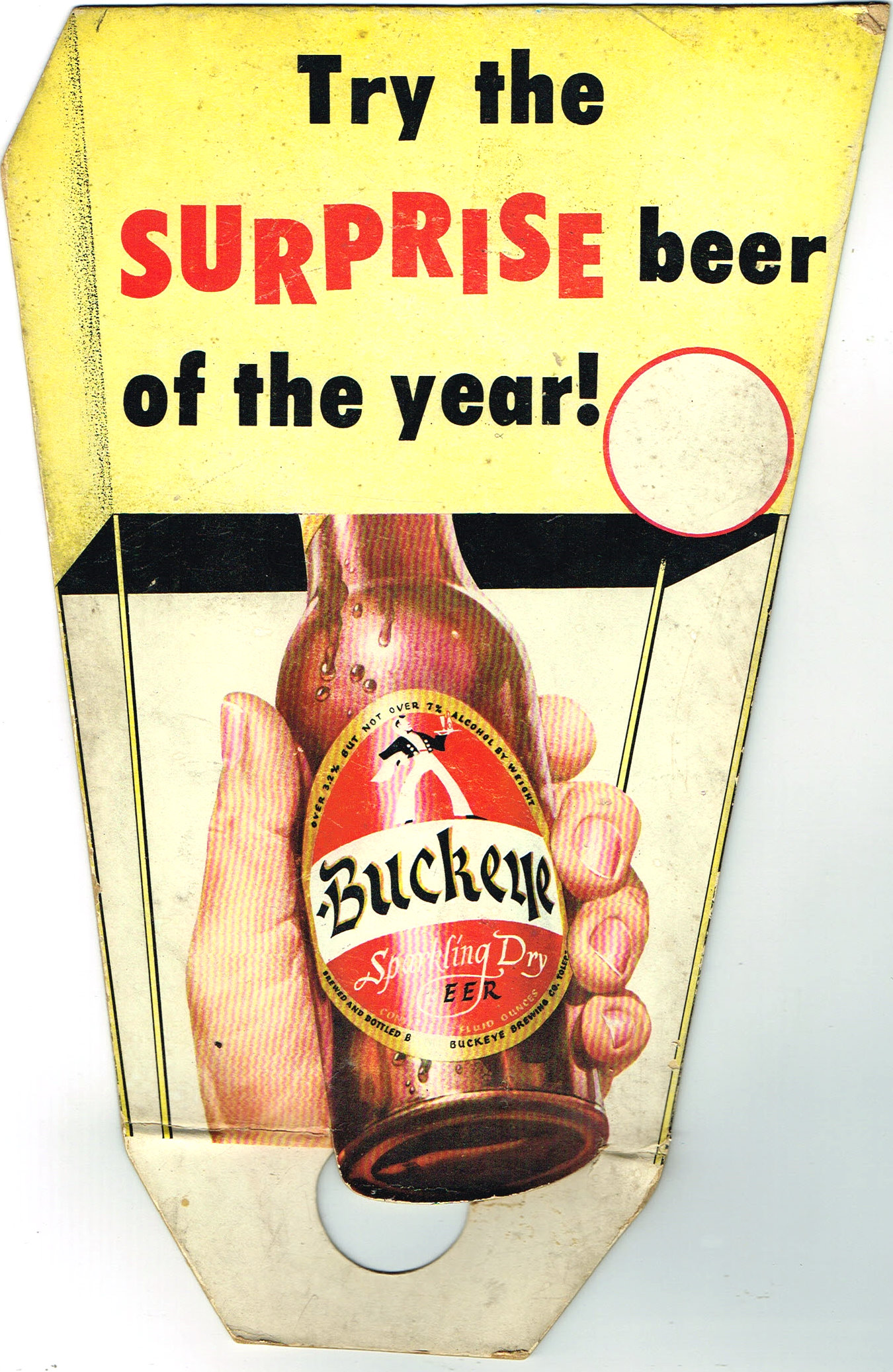 Item 36684 1956 Buckeye Beer (bottle topper) Backbar Sign