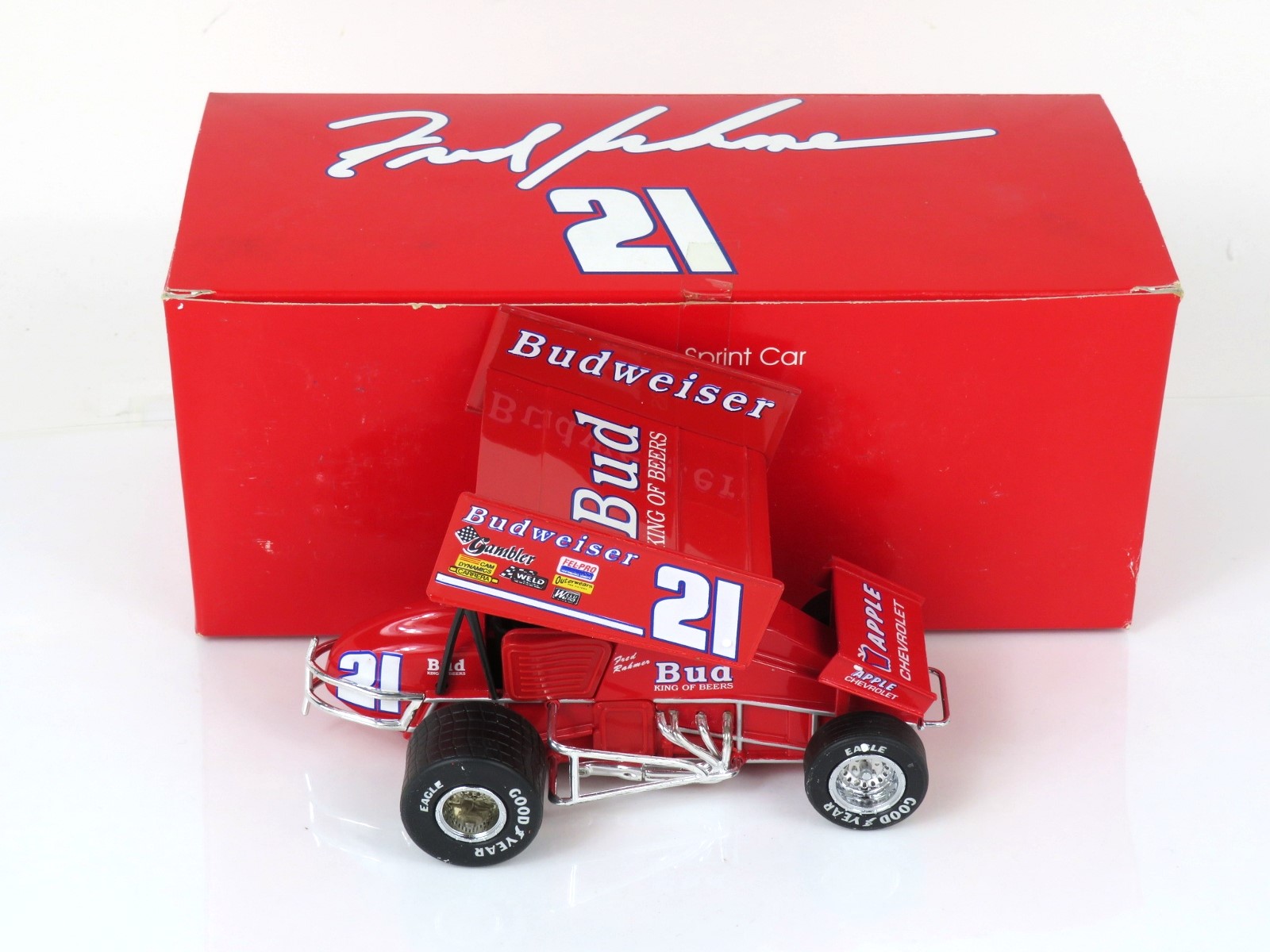 Item #34155 1994 Budweiser Fred Rahmer #21 1:24 Sprint Car Item #34155 1994 Budweiser Fred Rahmer #21 1:24 Sprint Car