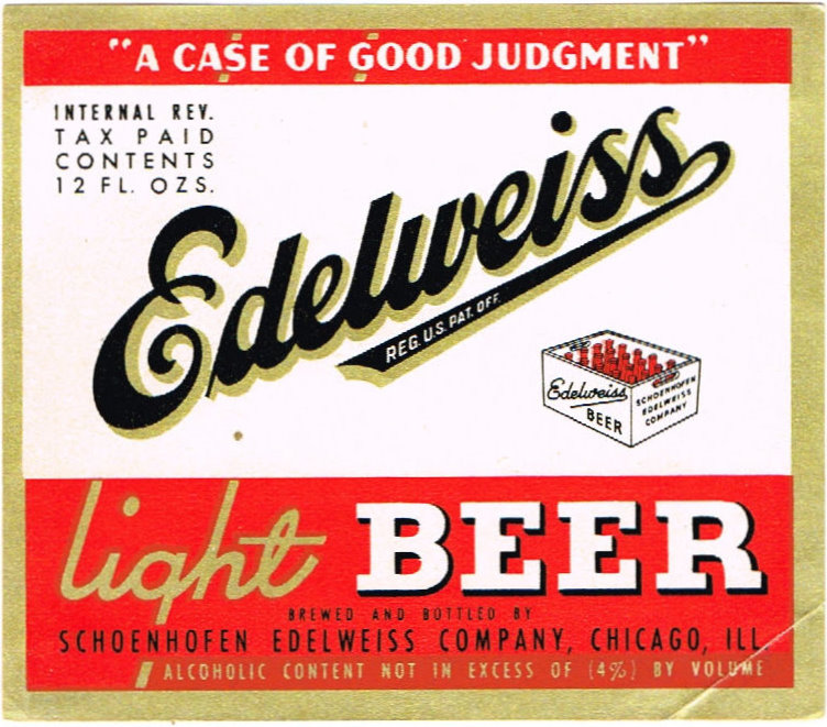 Item #36703 1948 Edelweiss Light Beer Label IL45-18