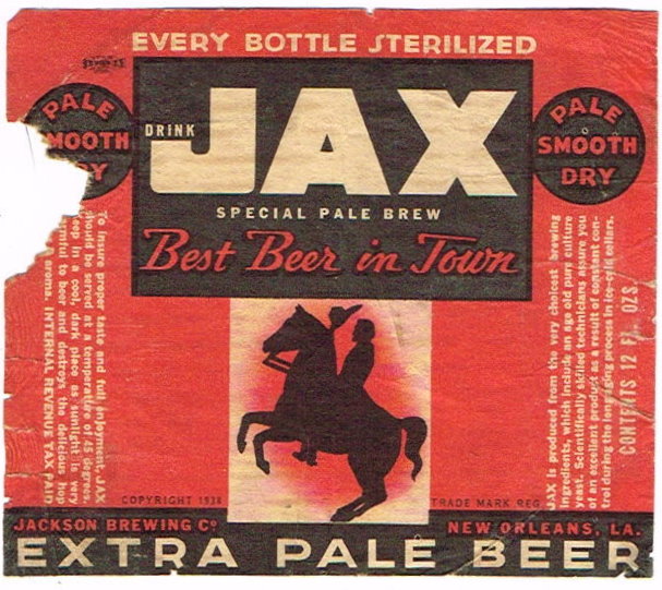 Item 99520 1938 Jax Extra Pale Beer Label ES4117v