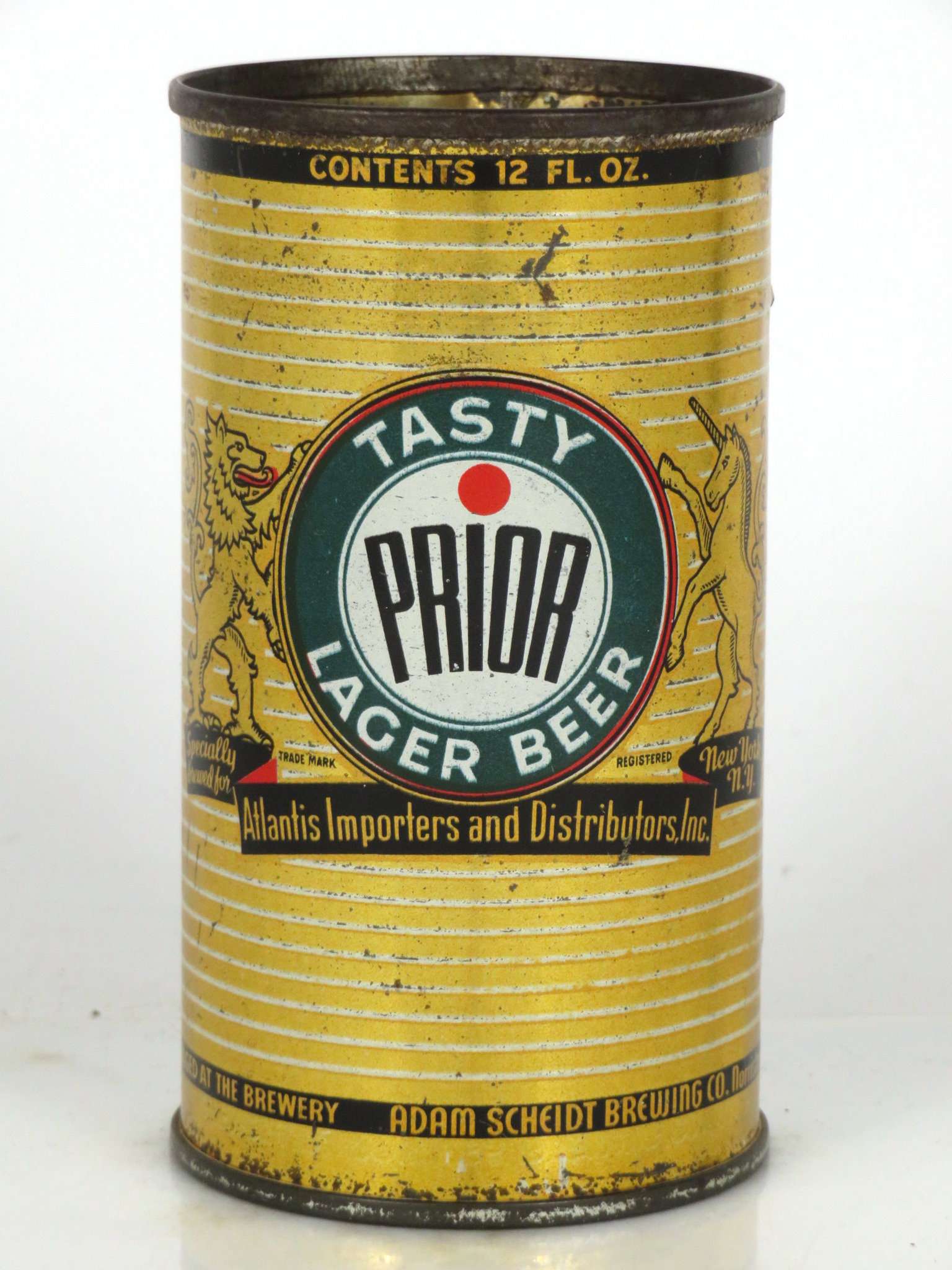 Prior Beer Label Item #49600 1946 Prior Tasty Lager Beer Flat Top Can 116-40
