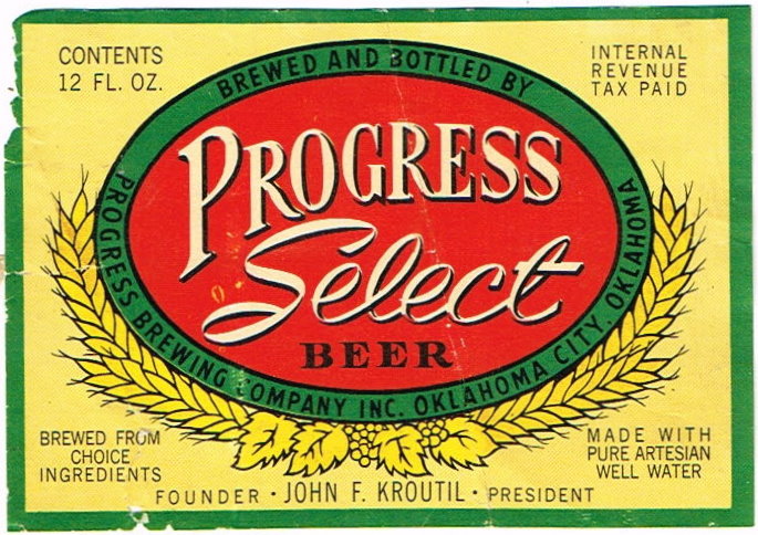 Progress Color Label Item #102446 1942 Progress Select Beer Label WS92-01
