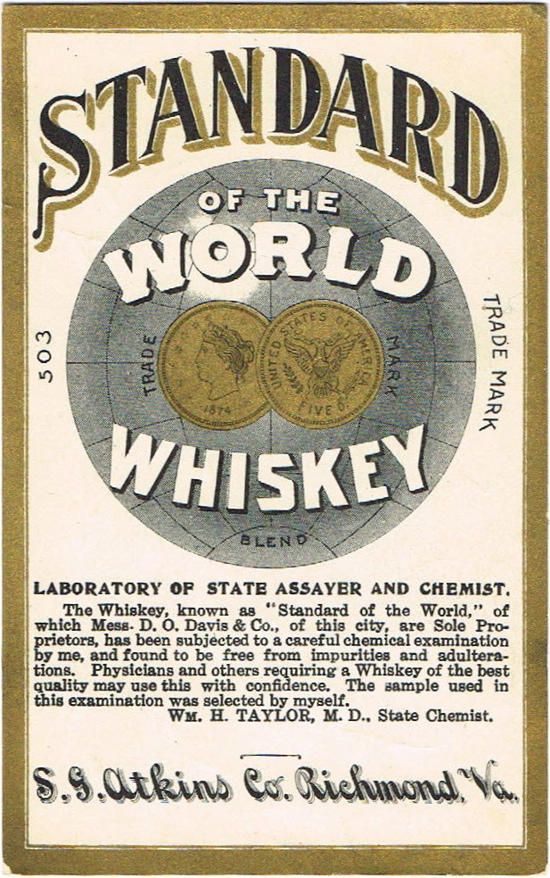 Pypar Atkins Item #37074 1905 S S Atkins Standard of the World Whiskey Richmond ...